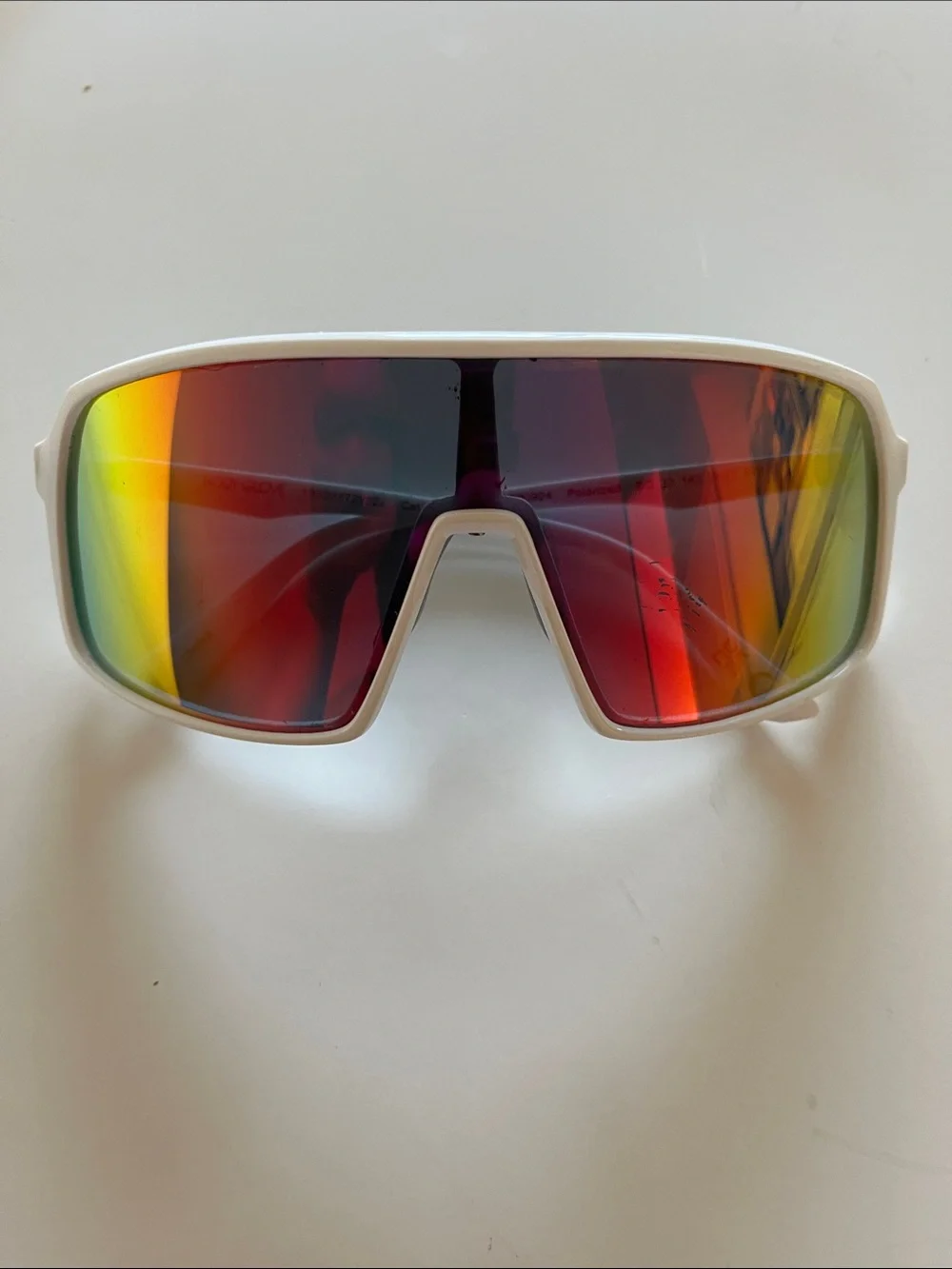 Body Glove White Frame Shield Sunglasses with Red-Orange Mirrored Lens